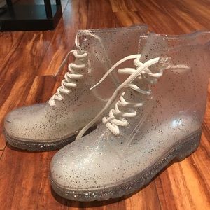 Clear Jelly Sparkly Combat Boots